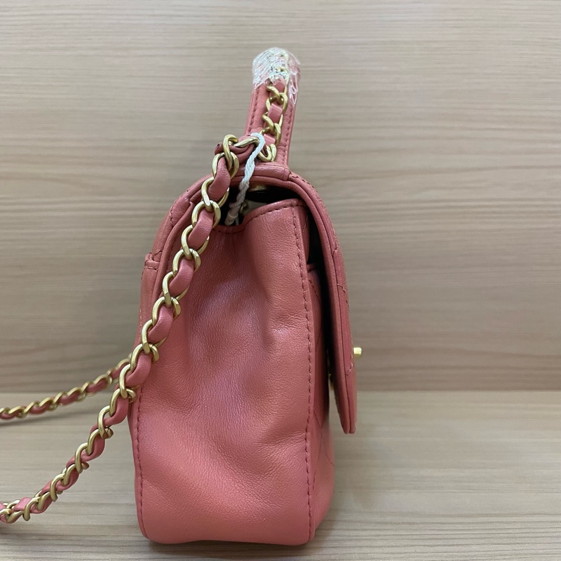 Chanel 香奈儿 19bag 28開 珊瑚粉 邮差手提斜挎链条包  有塵袋 無卡 無盒子 尺寸底長20*高14*寬6cm-3