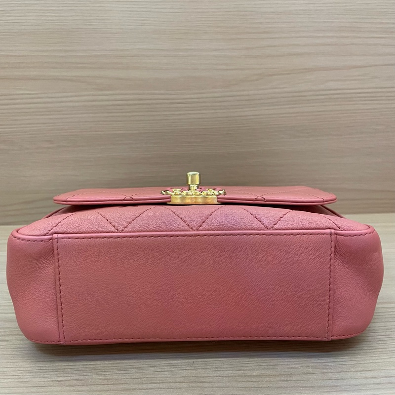 Chanel 香奈儿 19bag 28開 珊瑚粉 邮差手提斜挎链条包  有塵袋 無卡 無盒子 尺寸底長20*高14*寬6cm-4