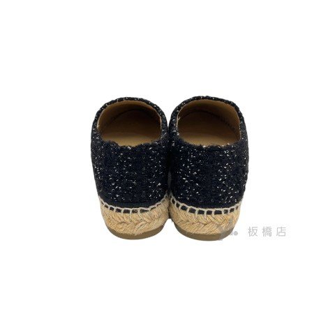 Y1950-Chanel 黑毛呢銀牛皮草編漁夫鞋-3