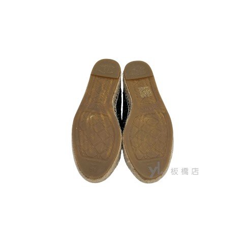 Y1950-Chanel 黑毛呢銀牛皮草編漁夫鞋-4