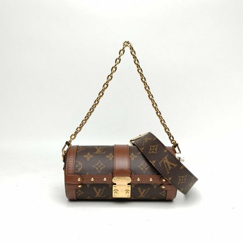 LOUIS VUITTON PAPILLON巴比龍TRUNK鏈條圓桶包老花PVC晶片肩背包