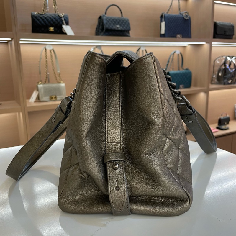 chanel 灰银色 荔枝纹牛皮 复古做旧 TOTE包 大號 尺寸底長33*高25cm   21開 有塵袋 無卡 無盒子-2