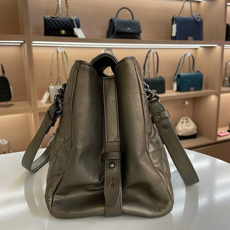 chanel 灰银色 荔枝纹牛皮 复古做旧 TOTE包 大號 尺寸底長33*高25cm   21開 有塵袋 無卡 無盒子-3