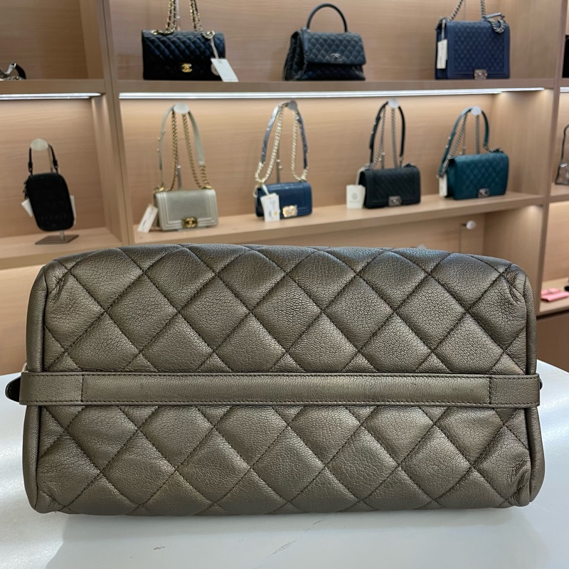 chanel 灰银色 荔枝纹牛皮 复古做旧 TOTE包 大號 尺寸底長33*高25cm   21開 有塵袋 無卡 無盒子-4