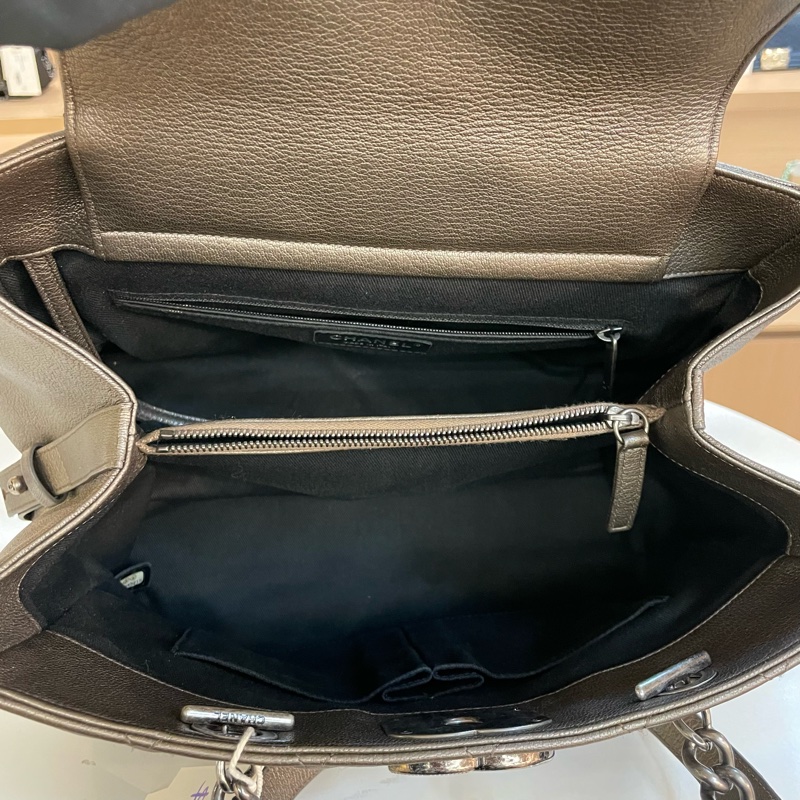 chanel 灰银色 荔枝纹牛皮 复古做旧 TOTE包 大號 尺寸底長33*高25cm   21開 有塵袋 無卡 無盒子-9