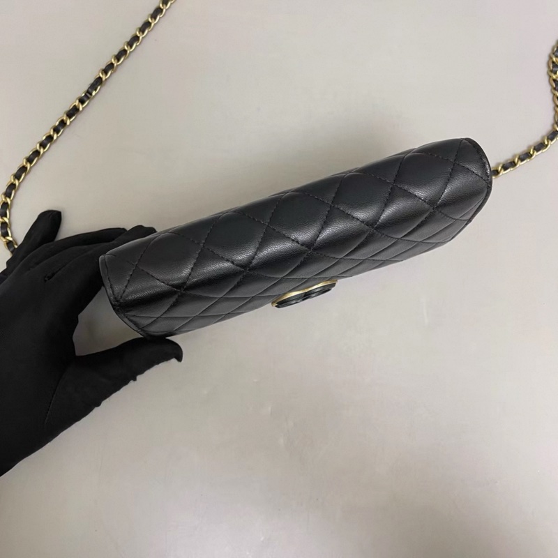 Chanel香奈兒 黑金全皮菱格古巴woc-4