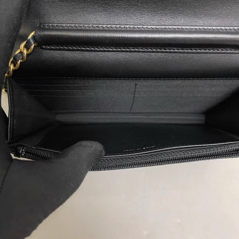 Chanel香奈兒 黑金全皮菱格古巴woc-7