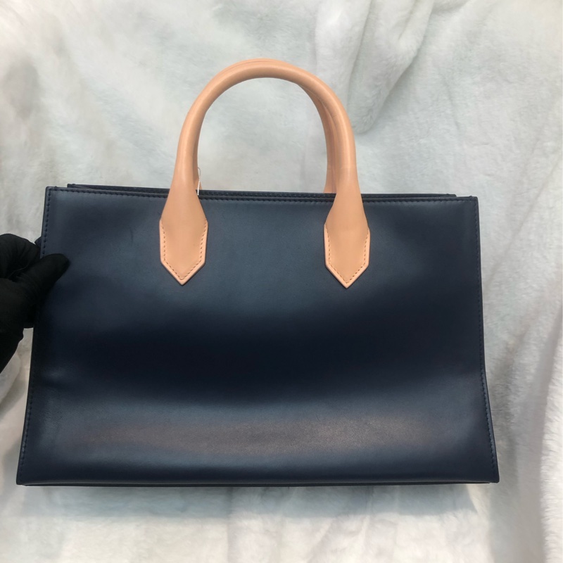 Balenciaga 藍色皮拼米色布 2way XC507-1