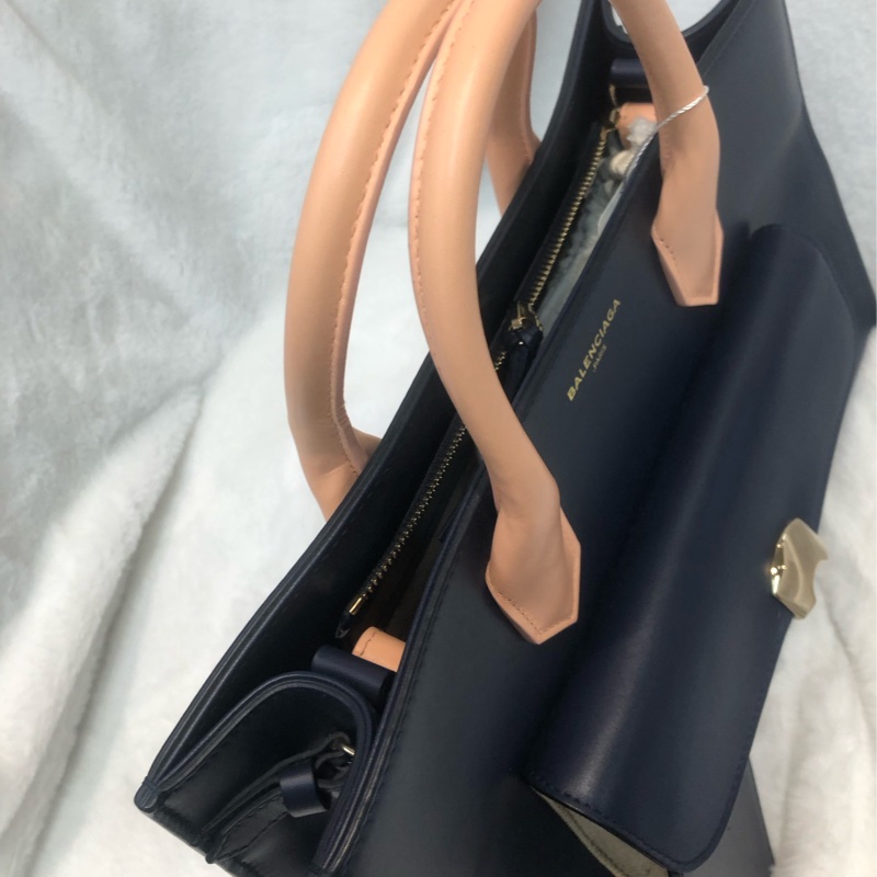Balenciaga 藍色皮拼米色布 2way XC507-5