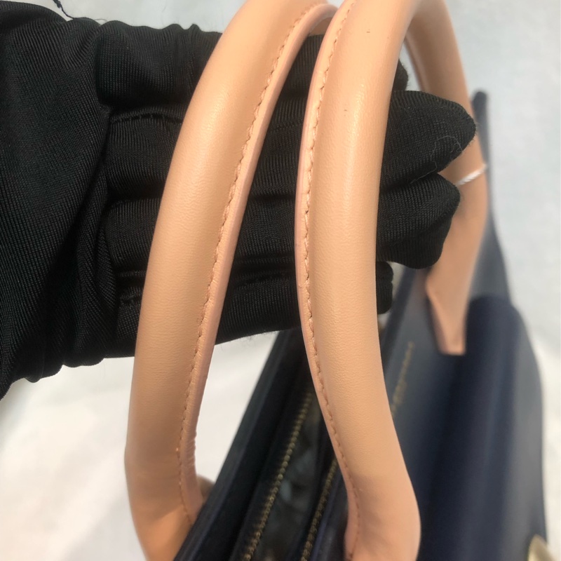 Balenciaga 藍色皮拼米色布 2way XC507-6