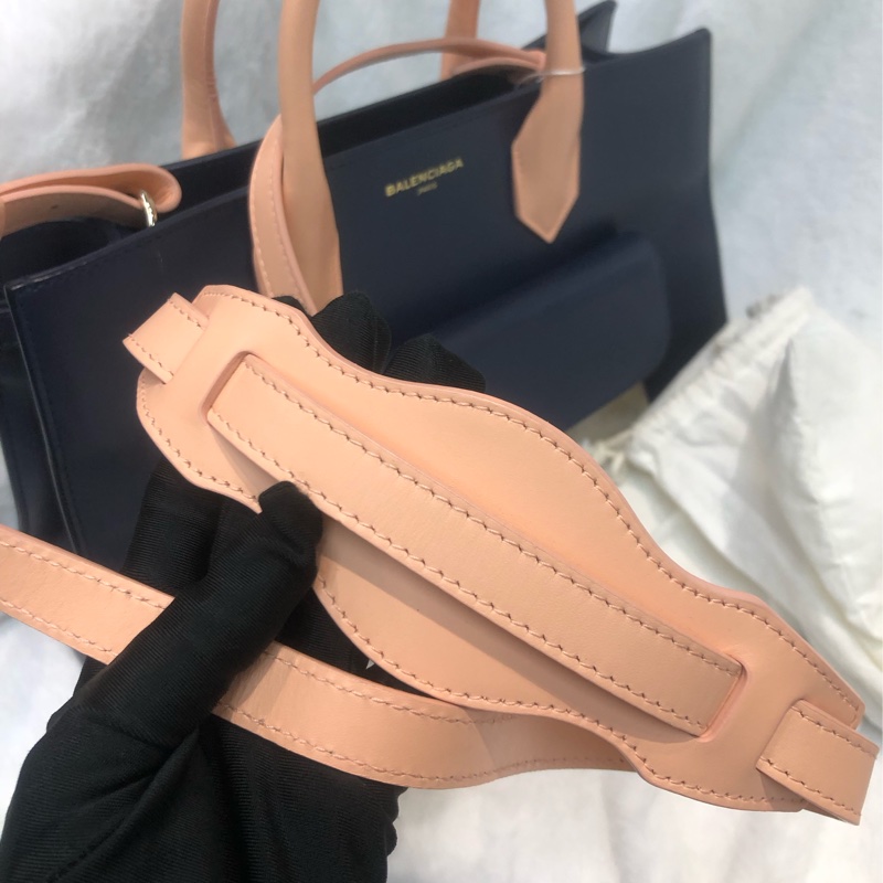 Balenciaga 藍色皮拼米色布 2way XC507-8