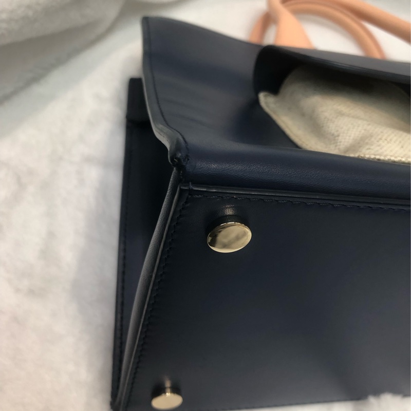 Balenciaga 藍色皮拼米色布 2way XC507-9