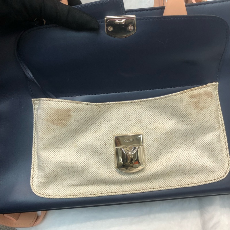 Balenciaga 藍色皮拼米色布 2way XC507-14