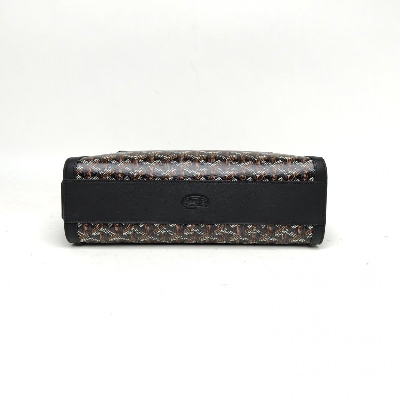 GOYARD Bonbonniere系列老花法棍包黑色牛皮/帆布銀扣肩背包-4