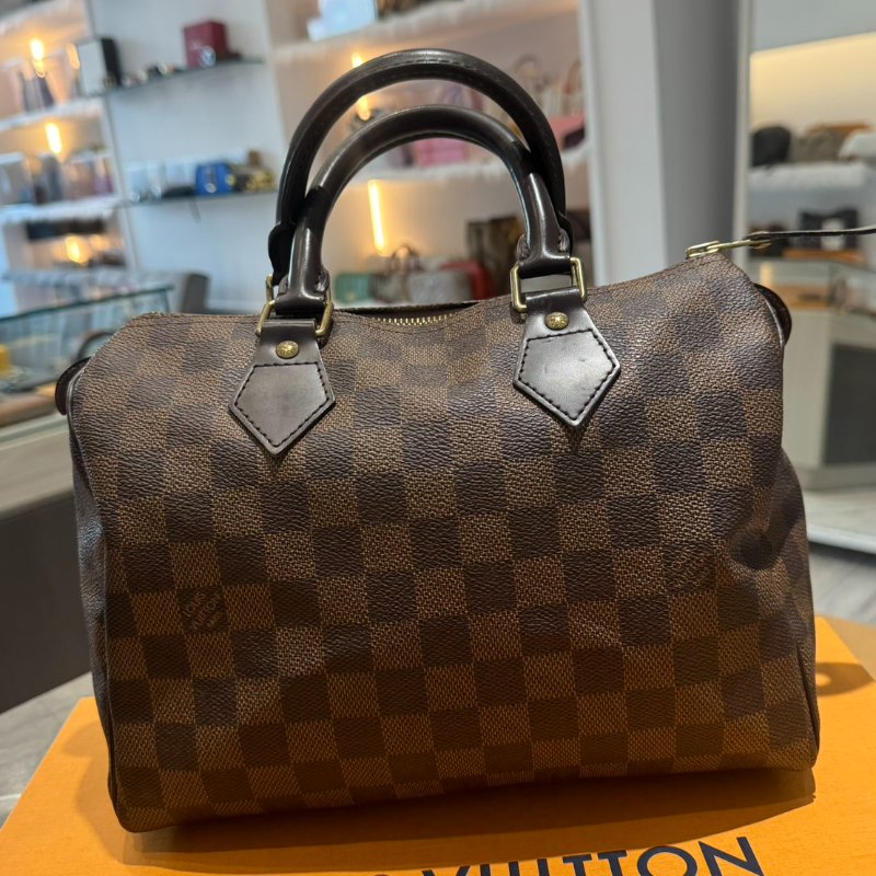 LV 棋盤格金釦Speedy 25 帆布波士頓包-0