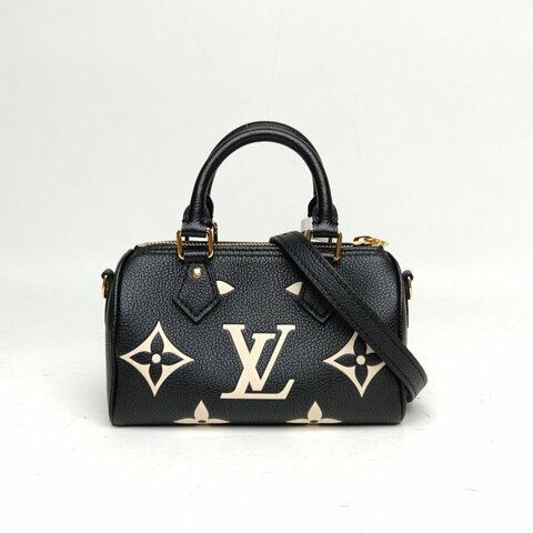 LOUIS VUITTON SpNano16黑色牛皮晶片大Logo印花肩背包