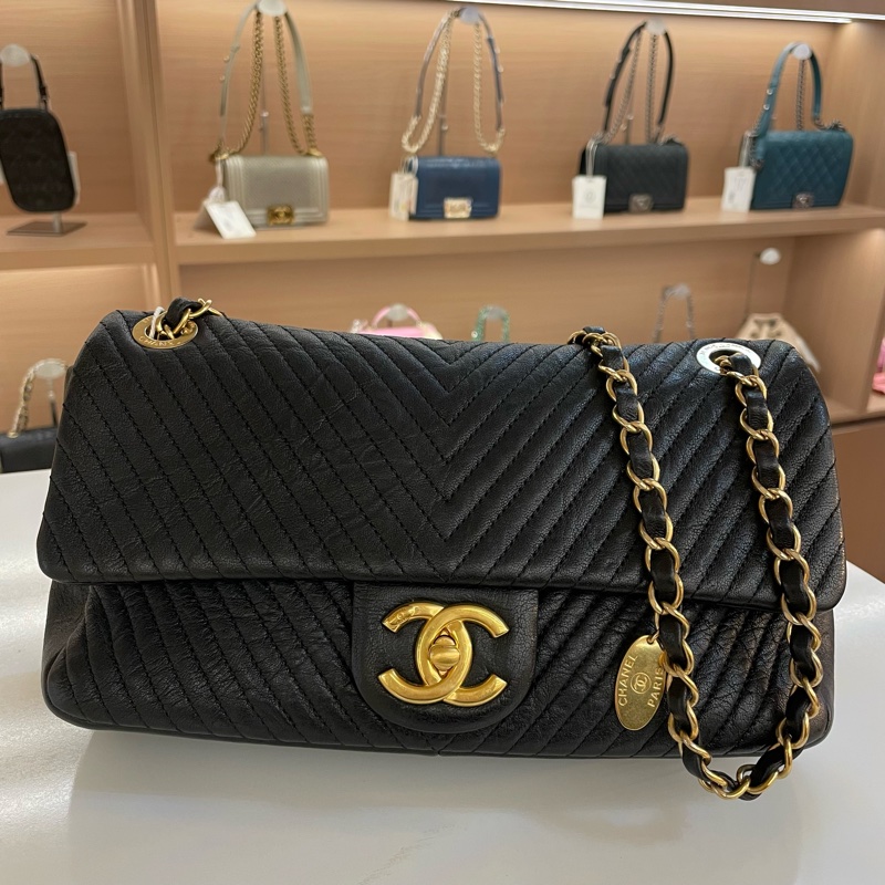 Chanel香奈儿黑金链条V纹单肩斜挎链条包cf  woc黑金 21開 有塵袋 無卡 無盒子 尺寸底長25*高12cm-0