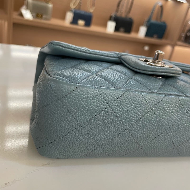 Chanel香奈儿淺蓝色小號荔枝纹牛皮银链包 17開 有塵袋  無卡 無盒子 尺寸 底長20*高12cm-5
