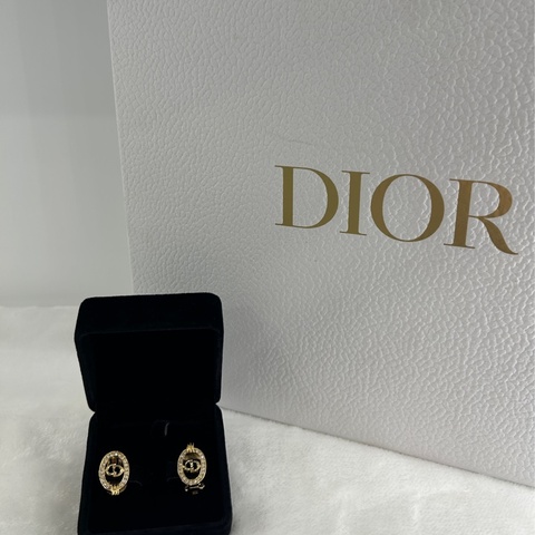 DIOR VINTAGE 橢圓水鑽夾式耳環(超新）