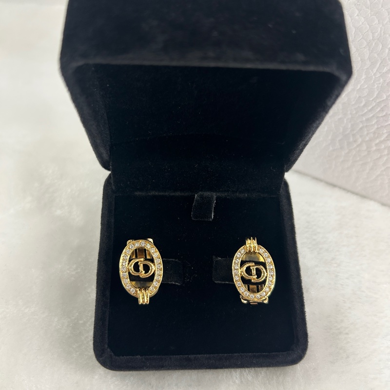 DIOR VINTAGE 橢圓水鑽夾式耳環(超新）-1