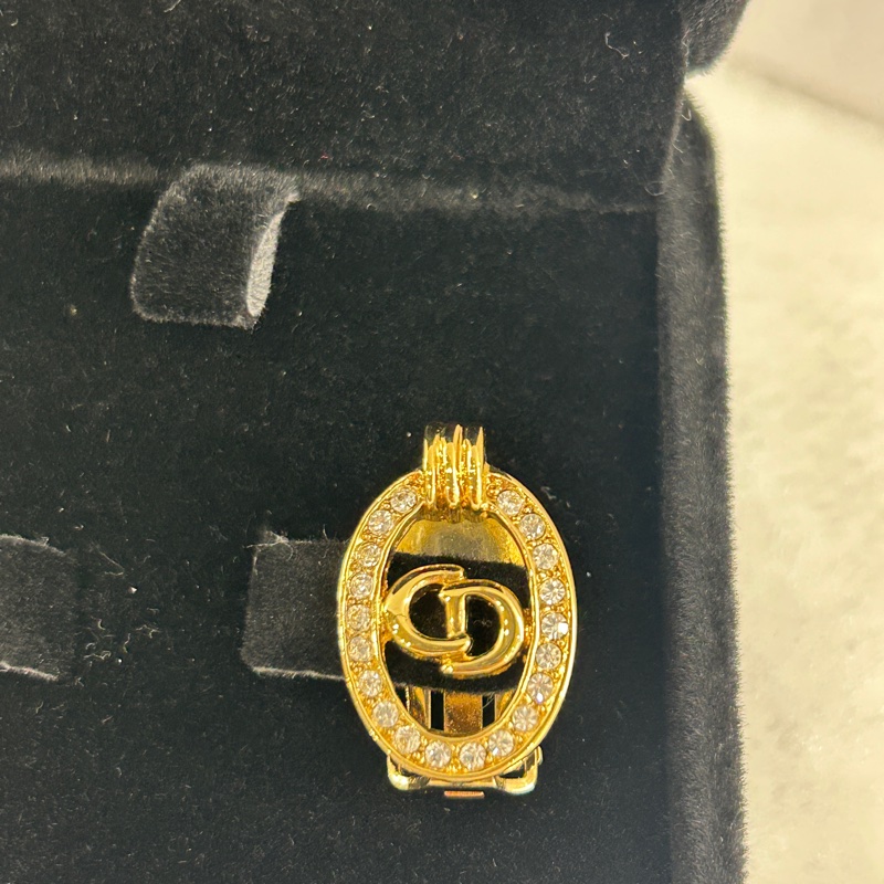 DIOR VINTAGE 橢圓水鑽夾式耳環(超新）-3