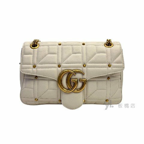 Y1968-Gucci Marmont白牛皮方塊紋鉚釘大號肩背包443496