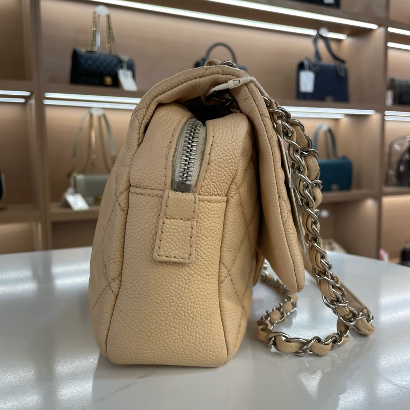 Chanel香奈儿 荔枝皮 easycoco cf 米色 链条单肩斜挎包 20開 有塵袋 無卡 無盒子 尺寸底長25*高16cm-3