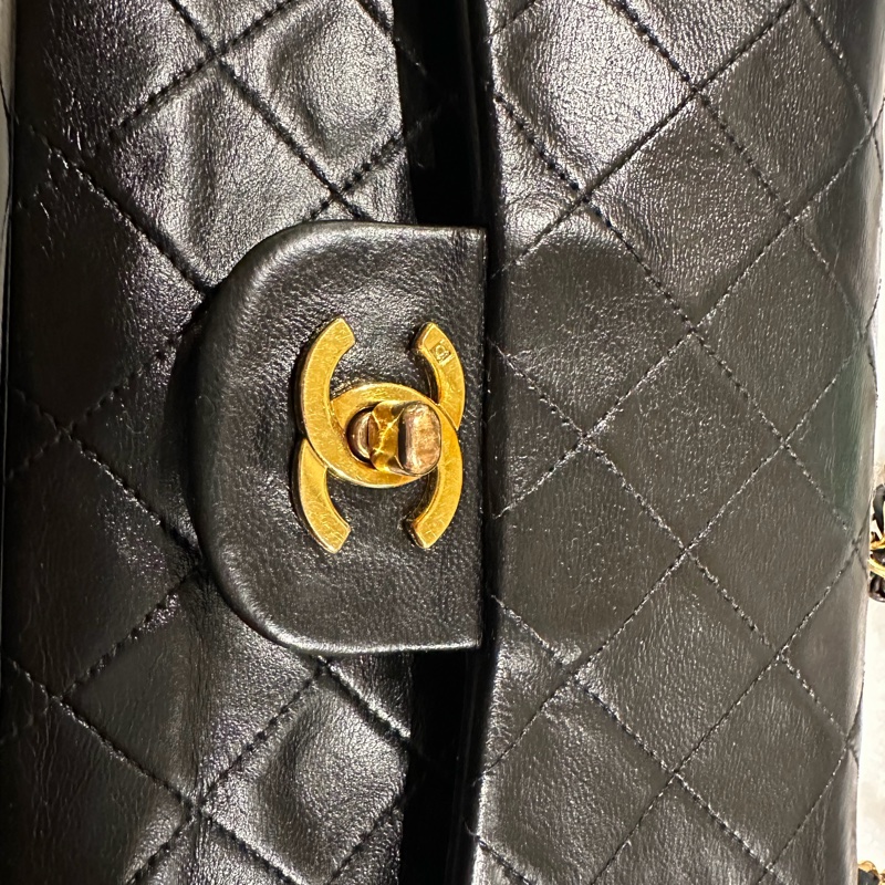 Chanel Classic Flap 23cm Vintage 老香 黑金 羊皮｜有保卡-13