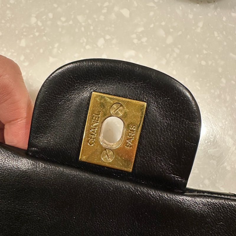 Chanel Classic Flap 23cm Vintage 老香 黑金 羊皮｜有保卡-14