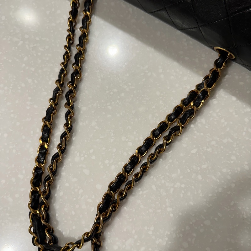 Chanel Classic Flap 23cm Vintage 老香 黑金 羊皮｜有保卡-16
