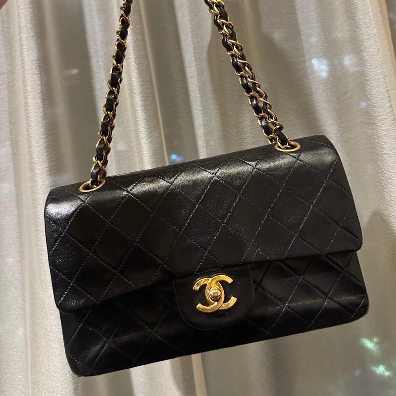 Chanel Classic Flap 23cm Vintage 老香 黑金 羊皮｜有保卡-0