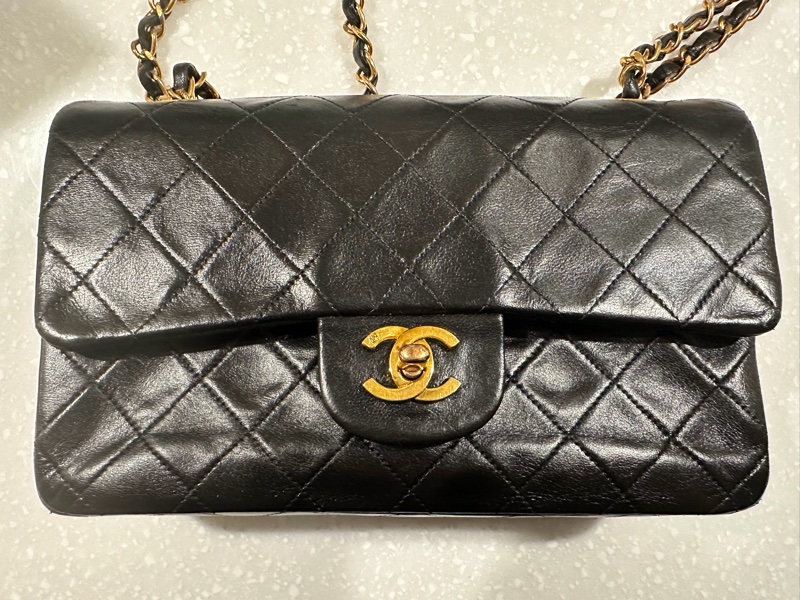 Chanel Classic Flap 23cm Vintage 老香 黑金 羊皮｜有保卡-1