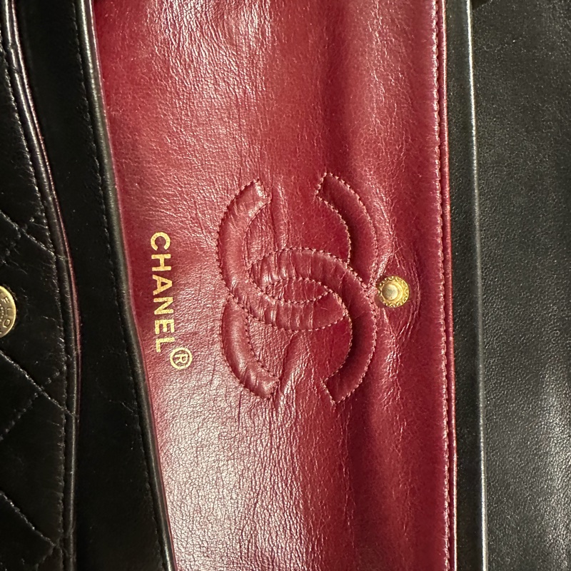 Chanel Classic Flap 23cm Vintage 老香 黑金 羊皮｜有保卡-6