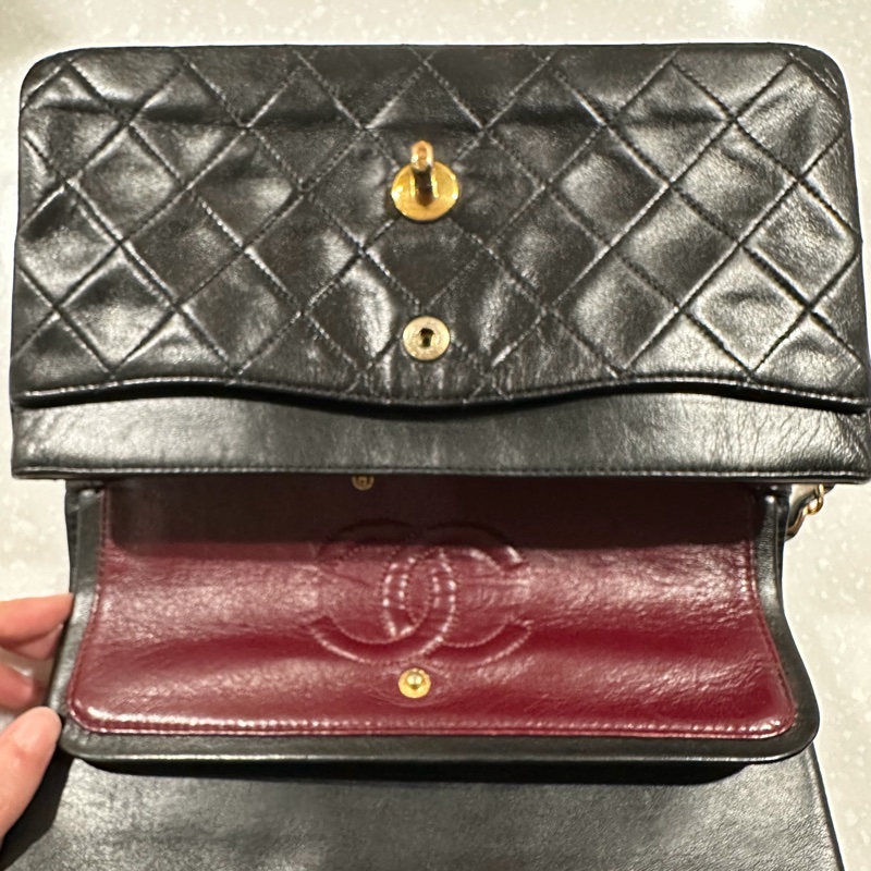 Chanel Classic Flap 23cm Vintage 老香 黑金 羊皮｜有保卡-8