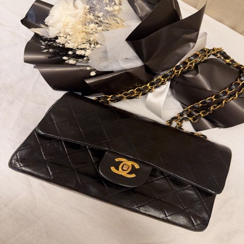 Chanel Classic Flap 23cm Vintage 老香 黑金 羊皮｜有保卡