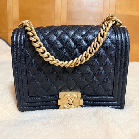 Chanel Boy 25 黑金 牛皮