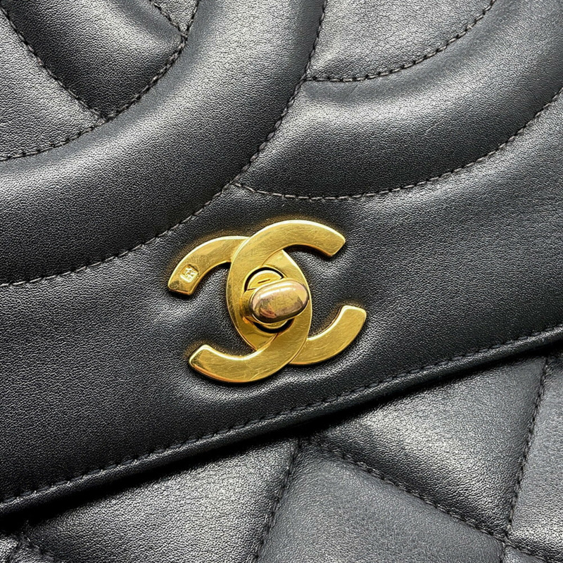 香奈兒鏈肩背包，絎縫，Coco標誌，大號Coco，雙鍊，魚子醬紋皮革，CHANEL，黑色，手提包，女士，CHANEL-12