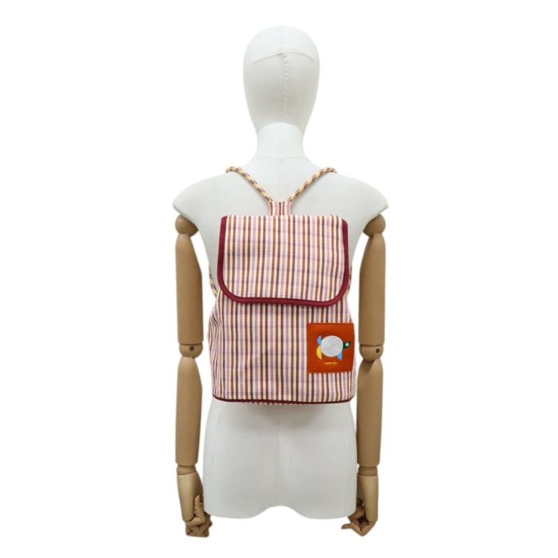 紅白條紋 帆布 Animaux Nattes 後背包【HERMES 愛馬仕】 H103996M-7