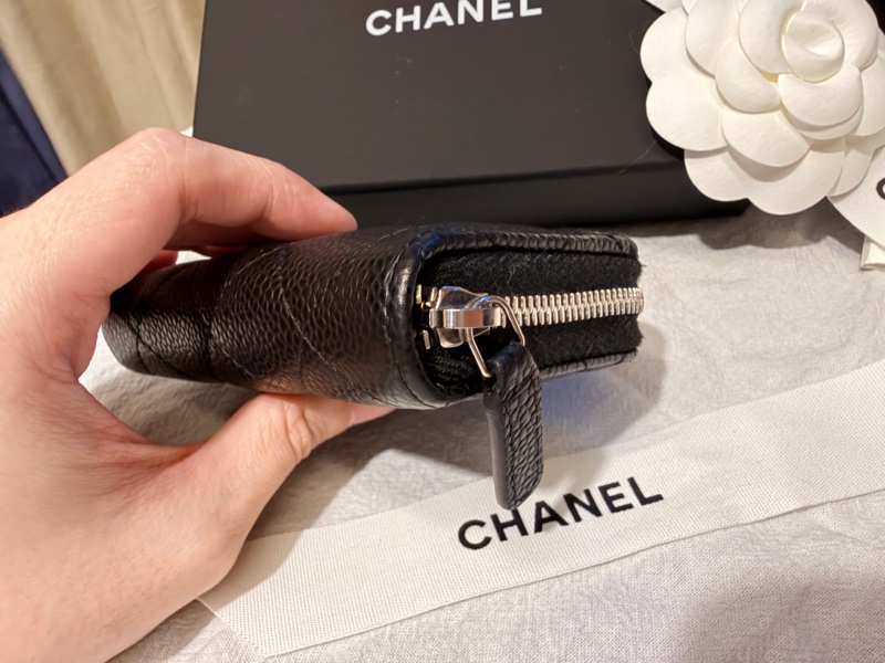 Chanel 經典荔枝皮黑金拉鍊零錢包｜全配｜近新 AP0216-12