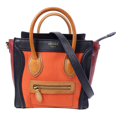 CELINE 牛皮皮革/帆布Nano Luggage手挽肩背兩用袋