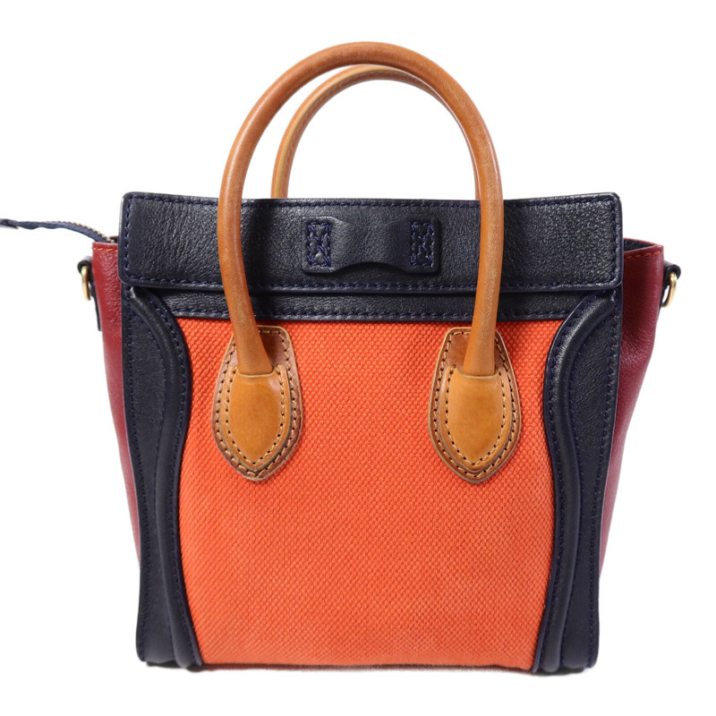 CELINE 牛皮皮革/帆布Nano Luggage手挽肩背兩用袋-1