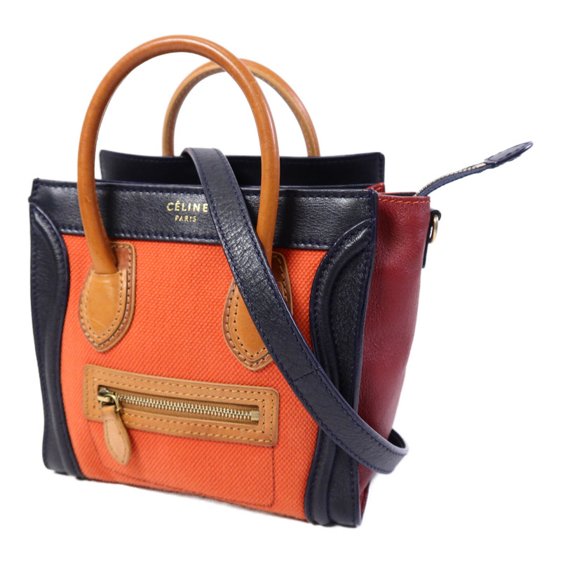 CELINE 牛皮皮革/帆布Nano Luggage手挽肩背兩用袋-2