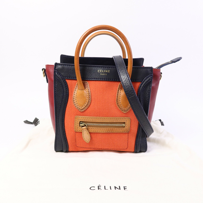 CELINE 牛皮皮革/帆布Nano Luggage手挽肩背兩用袋-9