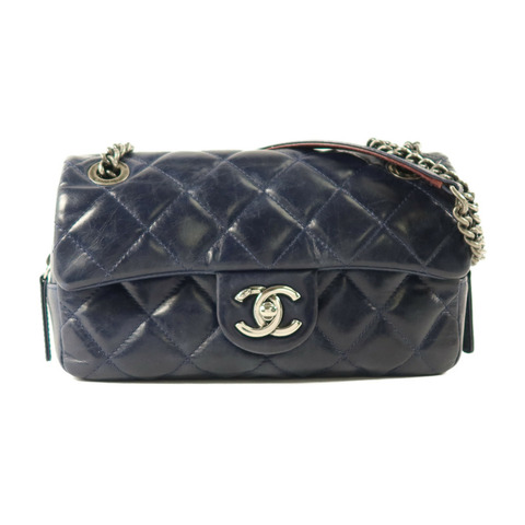 CHANEL 羊皮皮革Chain Shoulder銀扣鏈帶肩背袋