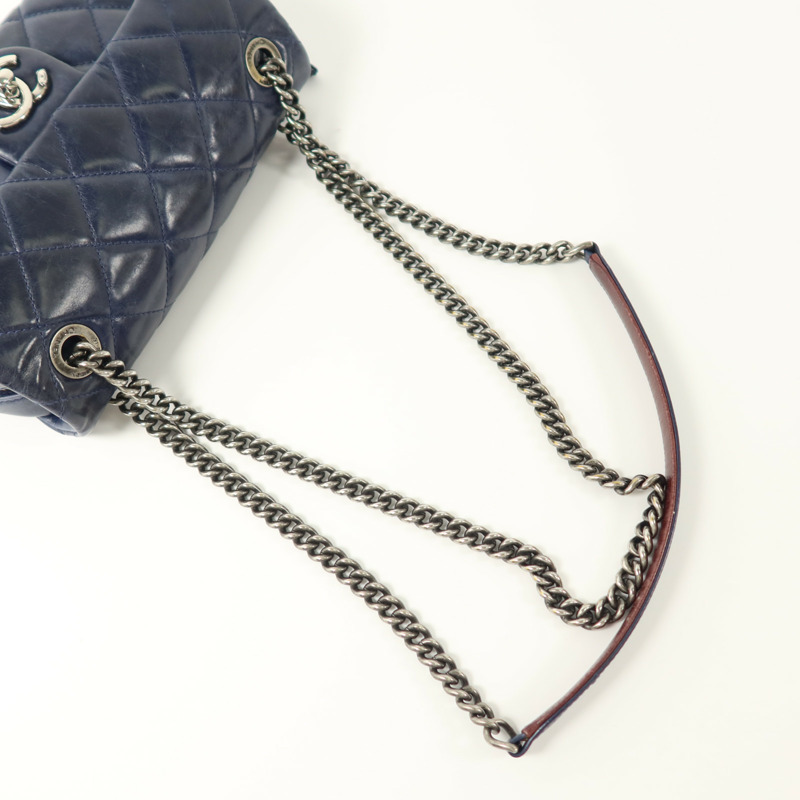 CHANEL 羊皮皮革Chain Shoulder銀扣鏈帶肩背袋-7