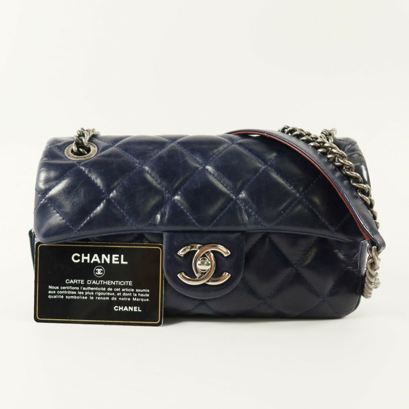 CHANEL 羊皮皮革Chain Shoulder銀扣鏈帶肩背袋-9