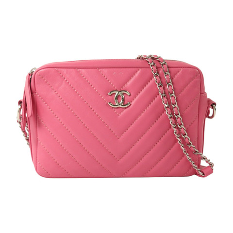 CHANEL 羊皮皮革Chain Shoulder銀扣鏈帶肩背袋