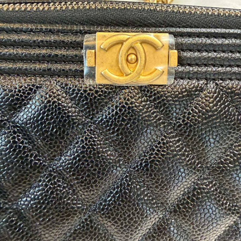 全新晶片款 閒置品boy荔枝紋牛皮雙層斜背包-4