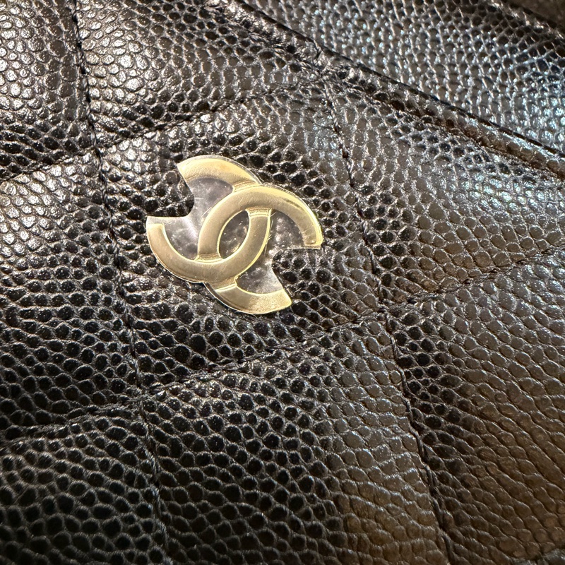 全新Chanel 黑荔枝牛皮淡金釦小吐司零錢包-2