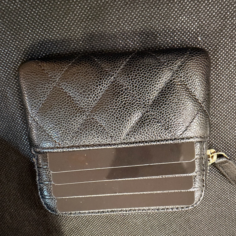 全新Chanel 黑荔枝牛皮淡金釦小吐司零錢包-7